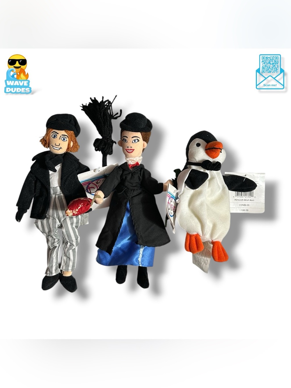 The Disney Store Mary Poppins, Bert & Penguin Mini Plush Set